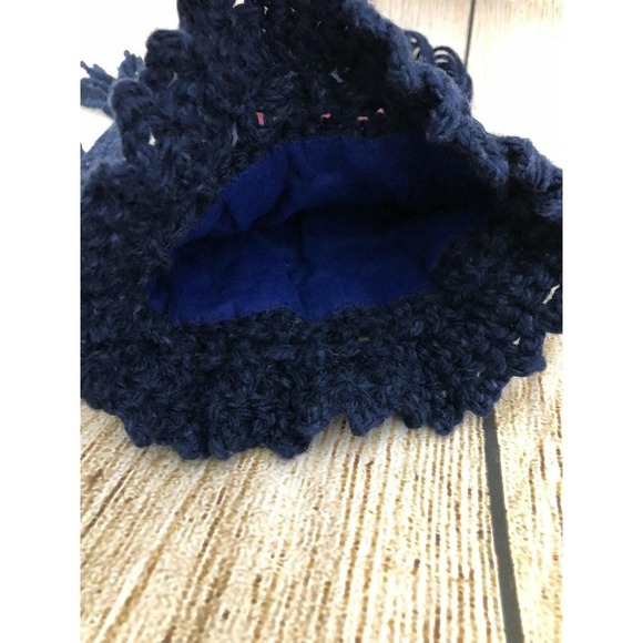 Vtg Handmade Crochet Purse Granny Square Drawstring Fringe Red White Blue Boho - Picture 7 of 8